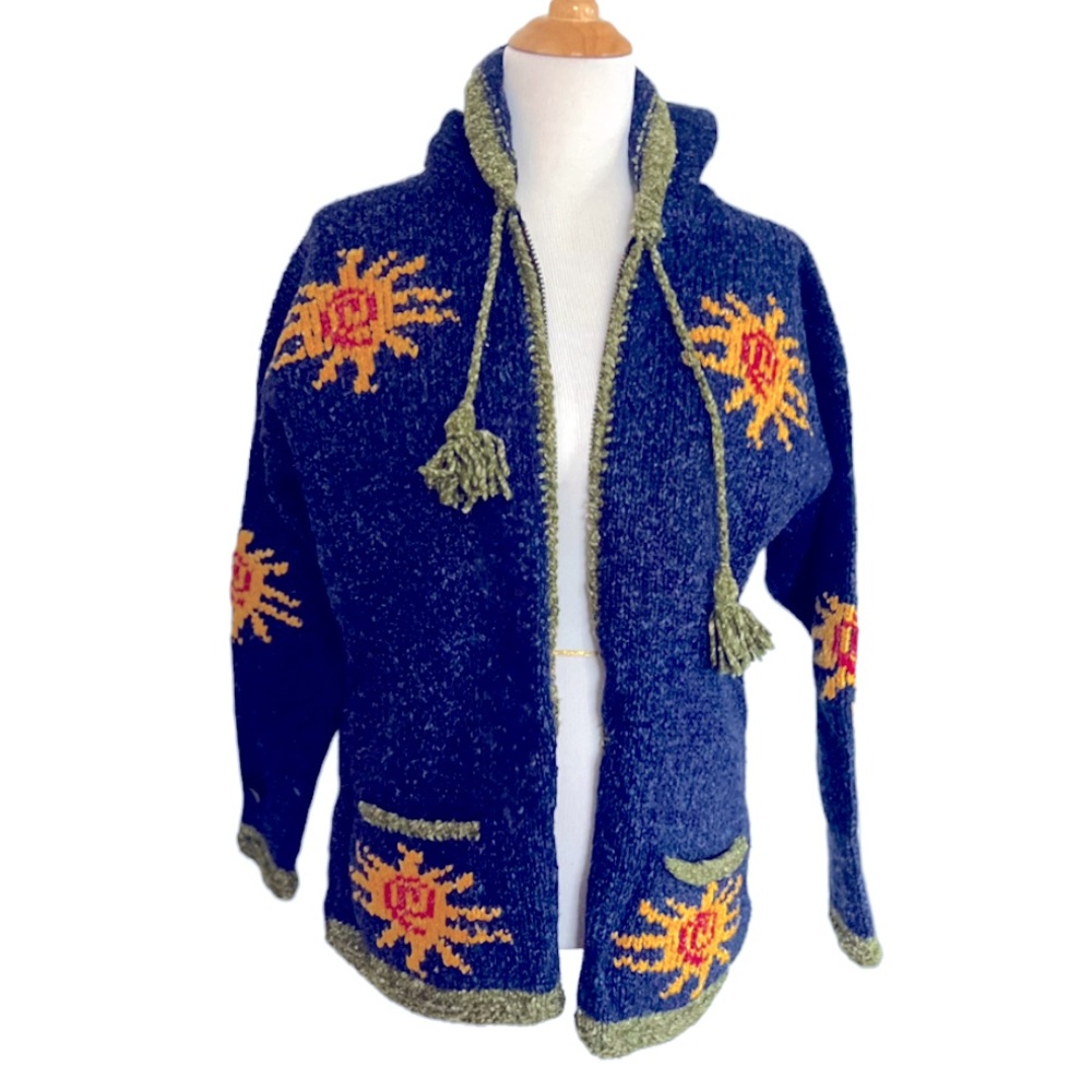 Vintage Otavalo Native American Hand Knitted Long Sleeve Zip Up Sweater/Jacket